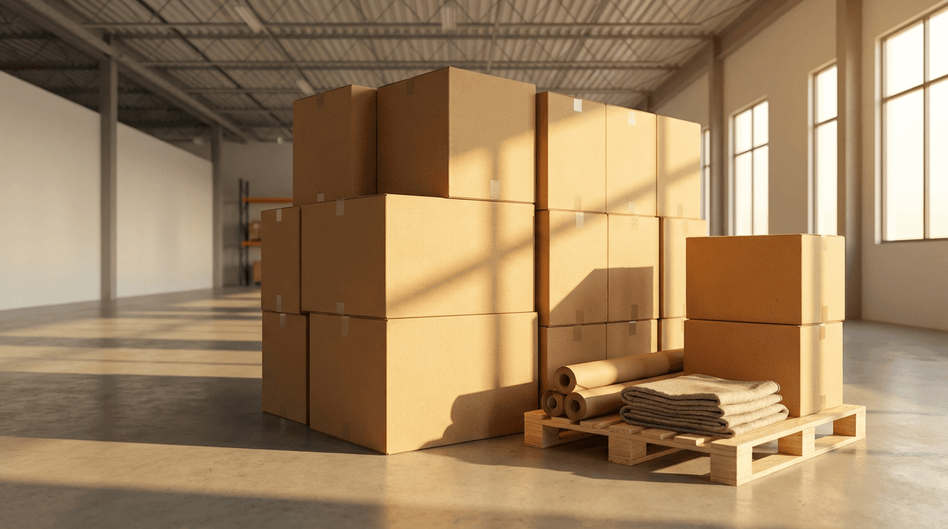 Packed moving box ready for international shipping