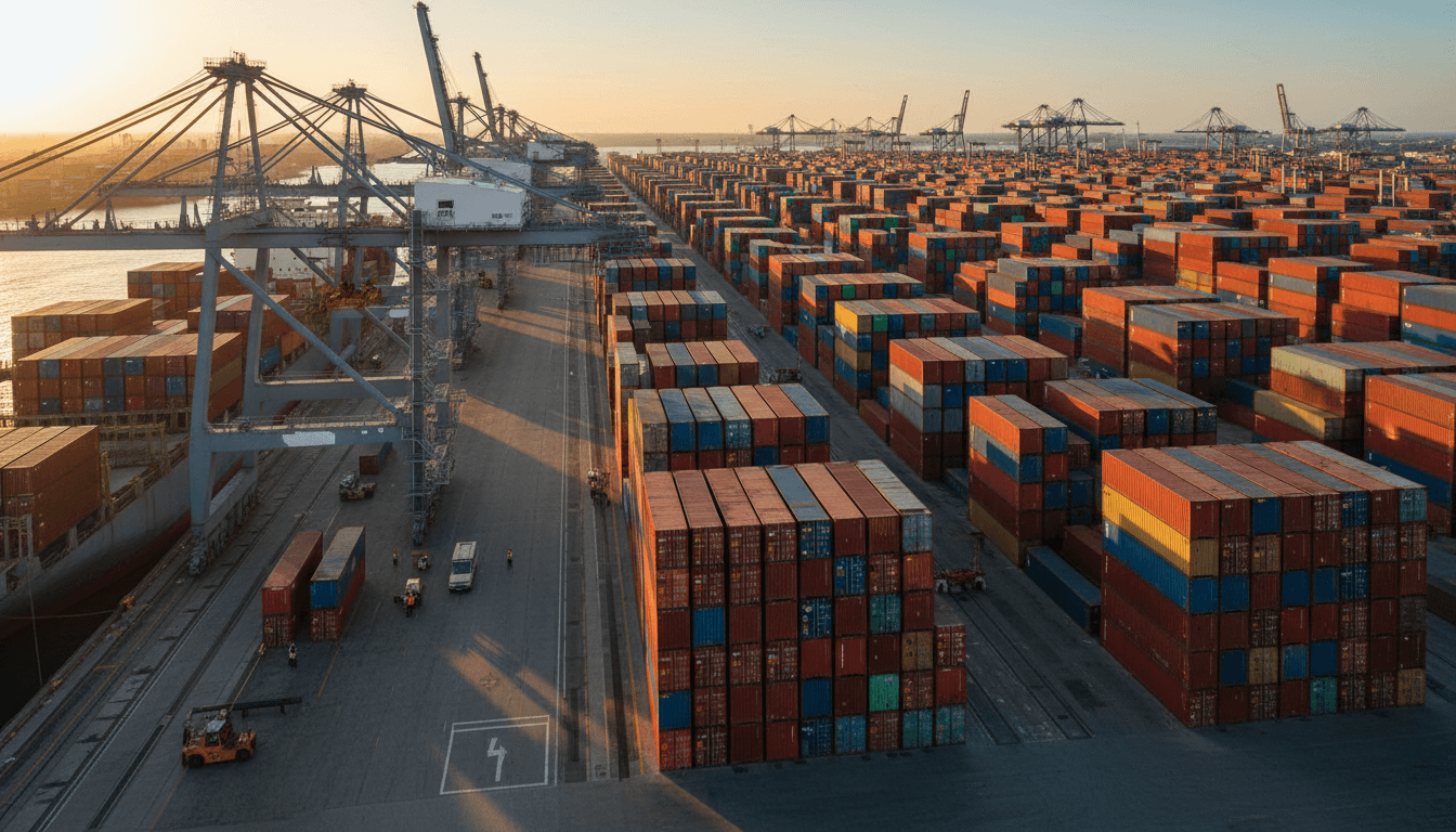 Shipping container being loaded onto a cargo vessel